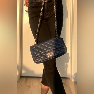 TWO Chanel style chain strap, real leather used purses, med/small